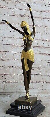 Signée Bronze Style Art Nouveau Deco Chiparus Statue Figurine Sculpture Large