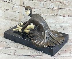 Signée Bronze Style Art Nouveau Deco Chiparus Statue Figurine Sculpture Solde