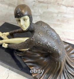 Signée Bronze Style Art Nouveau Deco Chiparus Statue Figurine Sculpture Solde