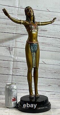 Signée Bronze Style Art Nouveau Deco Chiparus Statue Figurine Très Grand