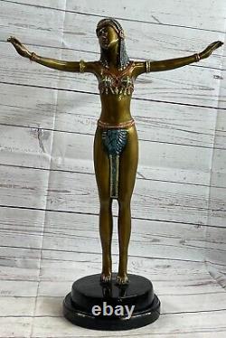 Signée Bronze Style Art Nouveau Deco Chiparus Statue Figurine Très Grand