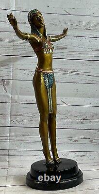 Signée Bronze Style Art Nouveau Deco Chiparus Statue Figurine Très Grand