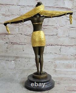 Signée Bronze Style Art Nouveau Deco Chiparus Statue Figurine Très Grand Cadeau