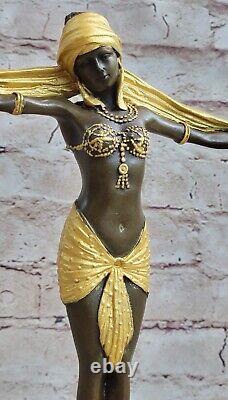 Signée Bronze Style Art Nouveau Deco Chiparus Statue Figurine Très Grand Cadeau