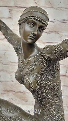 Signée Bronze Style Art Nouveau Deco Chiparus Statue Figurine Très Grand Gift Nr