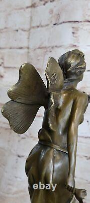 Signée Villanis, Bronze Style Art Nouveau Fairy Sculpture Figurine Fonte