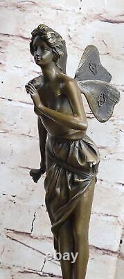 Signée Villanis, Bronze Style Art Nouveau Fairy Sculpture Figurine Fonte