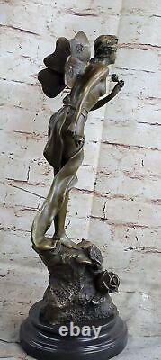 Signée Villanis, Bronze Style Art Nouveau Fairy Sculpture Figurine Fonte