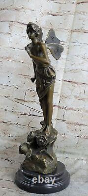 Signée Villanis, Bronze Style Art Nouveau Fairy Sculpture Figurine Fonte