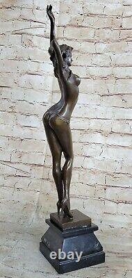 Signée Vitaleh Bronze Statue Style Art Nouveau Nu Nue Fille Sculpture De