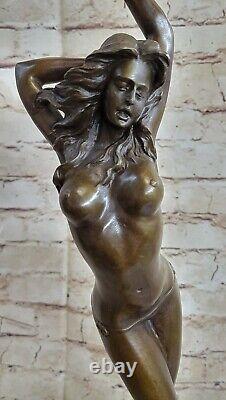 Signée Vitaleh Bronze Statue Style Art Nouveau Nu Nue Fille Sculpture De
