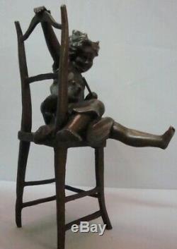 Statue Chat Fille Style Art Deco Style Art Nouveau Bronze massif Signe