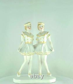 Statue Figurine Marin Marine Fille Style Art Deco Porcelaine Emaux