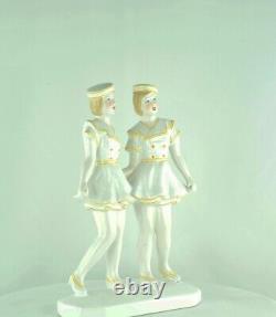Statue Figurine Marin Marine Fille Style Art Deco Porcelaine Emaux