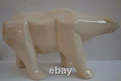 Statue Figurine Ours Animalier Style Cubiste Porcelaine Craquele Ceramique