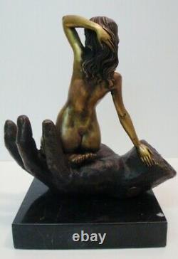 Statue Pin-up Nu Style Art Deco Style Art Nouveau Bronze massif Signe