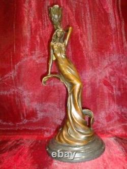 Statue Sculpture Bougeoir Demoiselle Romantique Style Art Deco Style Art Nouveau