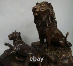 Statue Sculpture Lion Lionne Animalier Style Art Deco Style Art Nouveau Bronze m