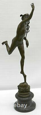 Statue Sculpture Mercury Art Déco Style Art Nouveau Style Bronze Fonte Signé