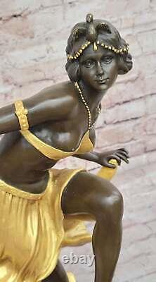 Style Art Nouveau Bronze & Marbre Statue Par Becqrrel Sculpture Main Fabriqué
