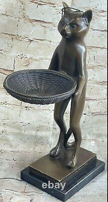 Style Art Nouveau Chat Lotus Statue Bijoux Plat Soap Affaire Carte Porte Bronze