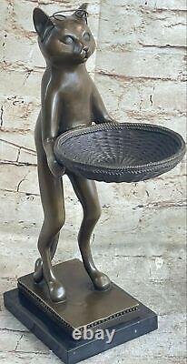 Style Art Nouveau Chat Lotus Statue Bijoux Plat Soap Affaire Carte Porte Bronze