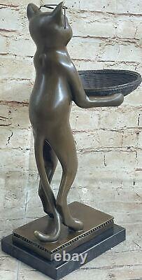 Style Art Nouveau Chat Lotus Statue Bijoux Plat Soap Affaire Carte Porte Bronze