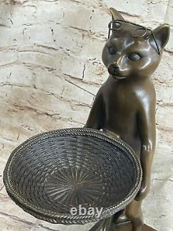 Style Art Nouveau Chat Lotus Statue Bijoux Plat Soap Affaire Carte Porte Bronze