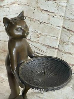 Style Art Nouveau Chat Lotus Statue Bijoux Plat Soap Affaire Carte Porte Bronze