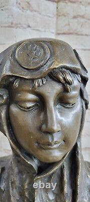 Style Art Nouveau Doré Bronze Femelle Buste Figuratif Cire Sceau Signée France