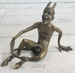 Style Art Nouveau Fonte Mâle Satyre Bronze Sculpture Par Milo Nu Statue Figurine