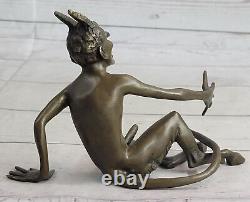 Style Art Nouveau Fonte Mâle Satyre Bronze Sculpture Par Milo Nu Statue Figurine