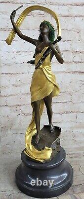 Style Art Nouveau Fonte Mâle Violon Lecteur Bronze Sculpture Marbre Figurine Nu