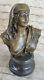 Style Art Nouveau Jeune Bronze Buste Statue Portrait Sculpture Décor Maison