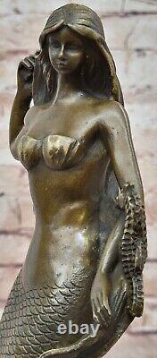 Style Art Nouveau Mythique Marin Sirène Bronze Sculpture Figurine Statue Solde