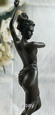 Style Art Nouveau Nu Nymphe Serre-Livre Fin Bronze Sculpture Marbre Socle
