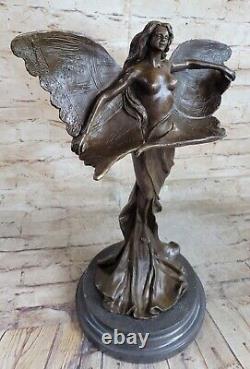Style Art Nouveau Papillon Ange Érotique Chair Statue Bronze Figurine Sculpture