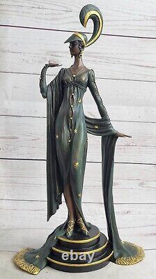 Style Art Nouveau Sculpture Revue Danseuse Signée J Erté Bronze Statue Fonte