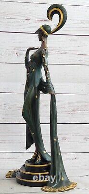 Style Art Nouveau Sculpture Revue Danseuse Signée J Erté Bronze Statue Fonte