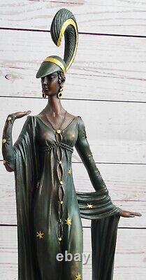 Style Art Nouveau Sculpture Revue Danseuse Signée J Erté Bronze Statue Fonte