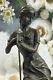 Style Art Nouveau Sexy Maiden'holding' Rose Fleur En Jardin Bronze Statue