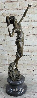 Style Art Nouveau Signée Bronze Gypsy Danseuse Statue Figurine Sculpture Cire