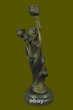 Style Art Nouveau Superbe Dame Candélabre Bronze Sculpture Classique Figurine
