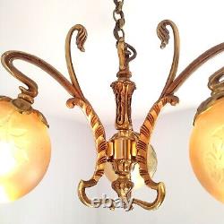 Superbe Lustre A 3 Lumières Style Art Nouveau Lucien Gau & Vianne 80's