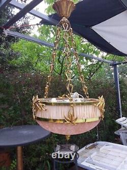 Suspension lustre en bronze Lucien Gau style art nouveau