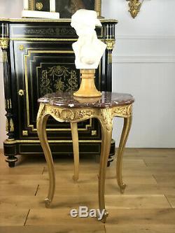 Table / Guéridon / En Bois Sculpté Et Doré Style Louis XV Avec Un Dessus Marbre