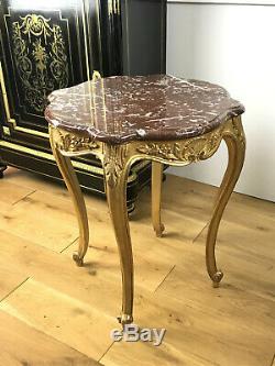 Table / Guéridon / En Bois Sculpté Et Doré Style Louis XV Avec Un Dessus Marbre
