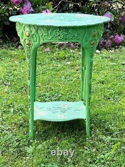 Table d'appoint fer fleurs vertes table de jardin Art Nouveau style antique
