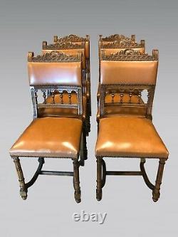 Table et six chaises de salle à manger style Henri II Renaissance noyer 1900