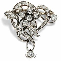 Um 1895 Antique Diamant Broche, Or & Argent Style Art Nouveau Diamants